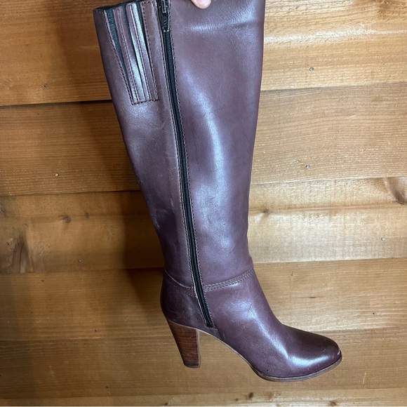 Vintage Brazilian leather Knee High Brown Heeled Boot buckle Classic west zip - Picture 5 of 9